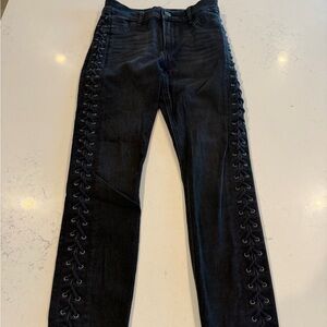 Black Tie-Up High Rise Skinny Jeans